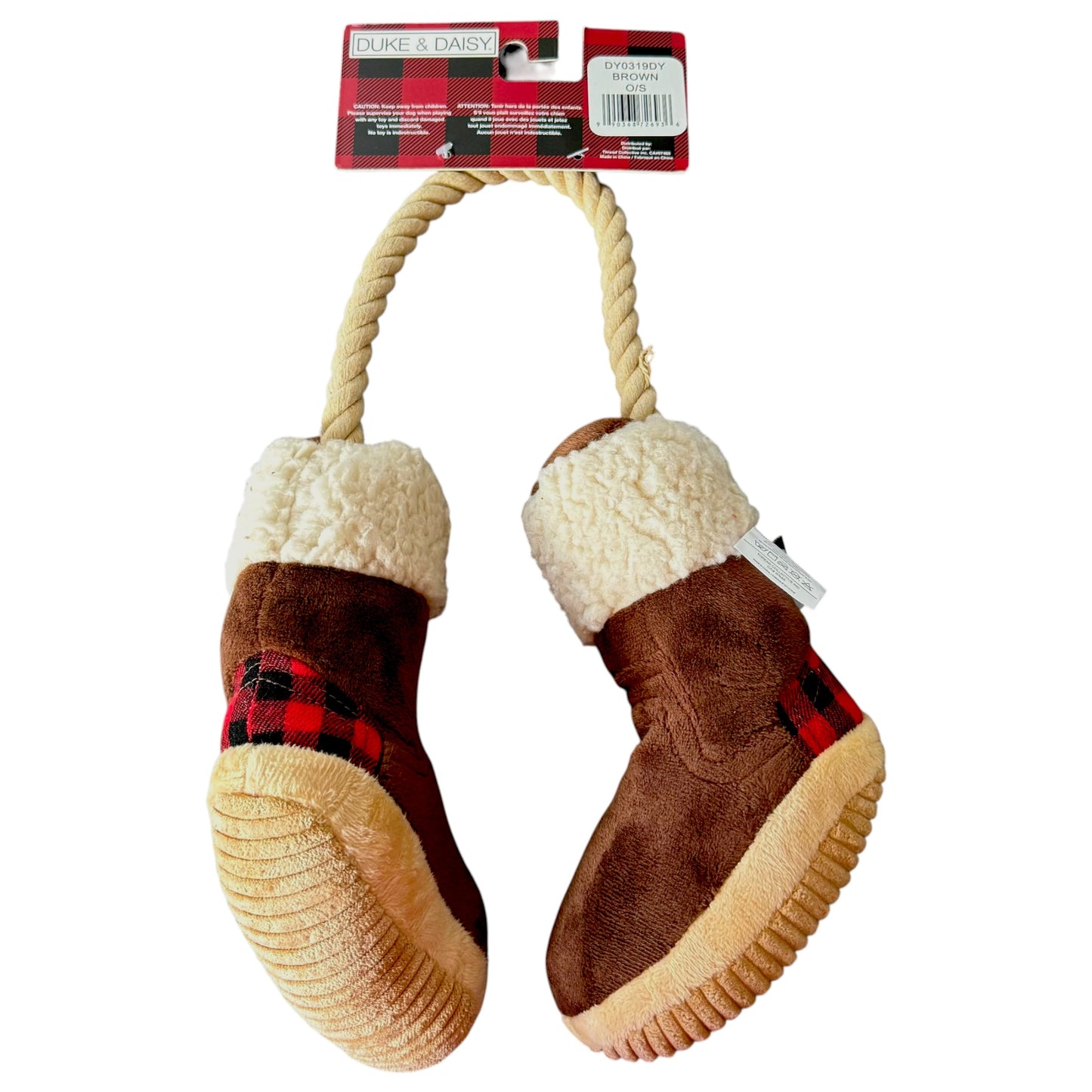 Duke & Daisy Plaid Boots with Rope Dog Toy