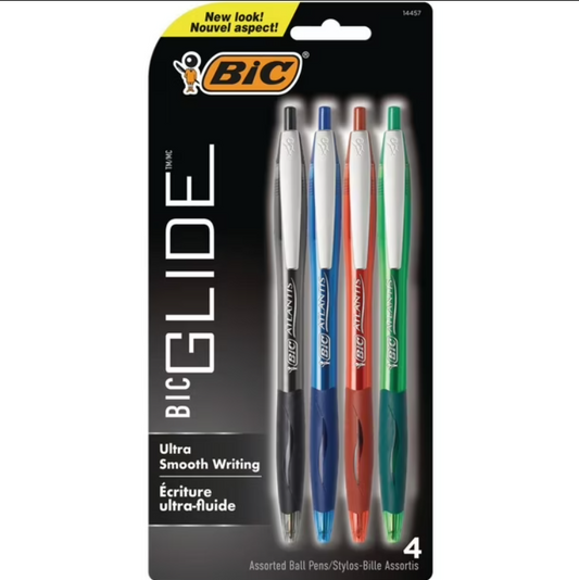 BIC Glide Retractable Ball Pen, Medium Point (1.0 mm) - 4-Pack