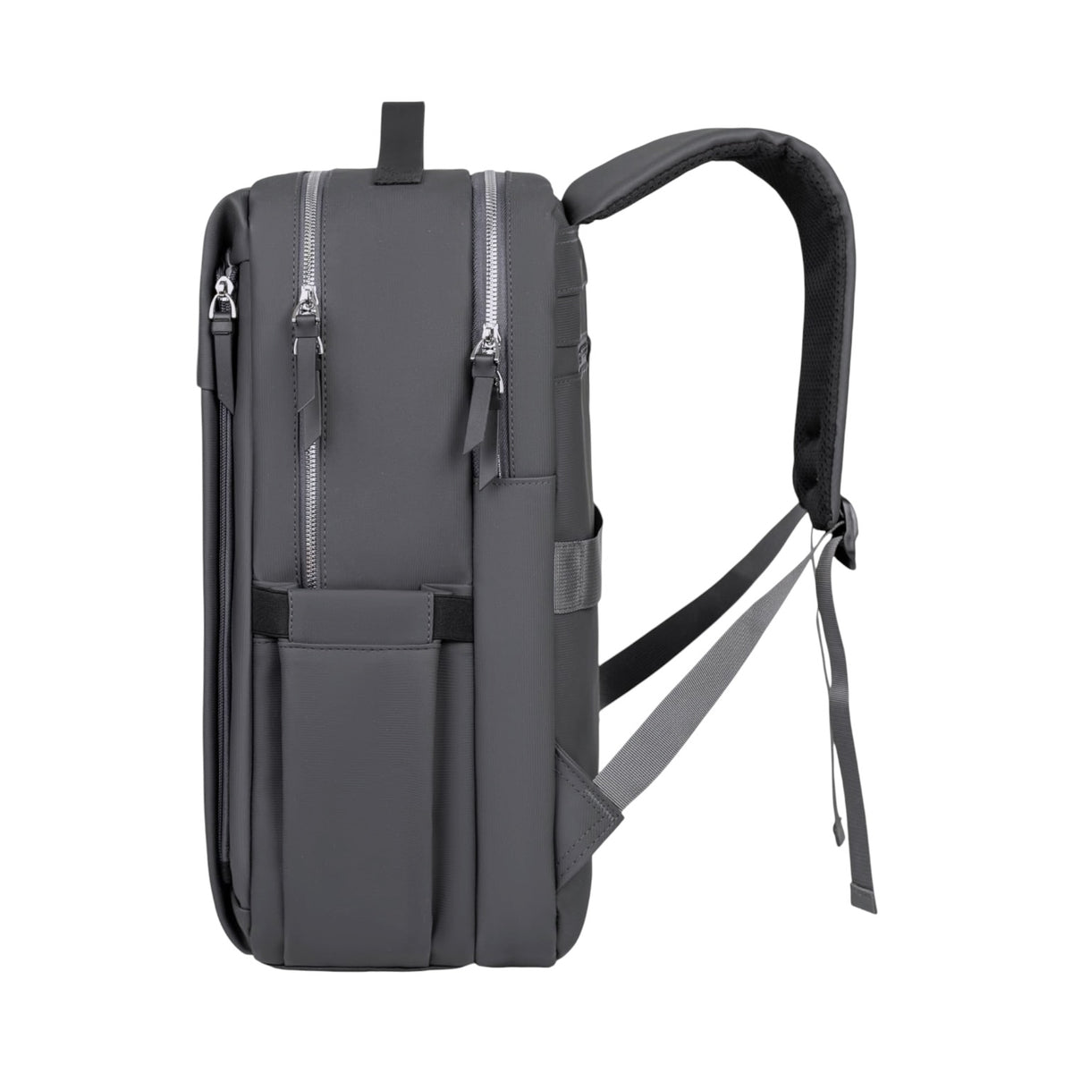 Photo shows a grey Travel Laptop Backpack on a white background.