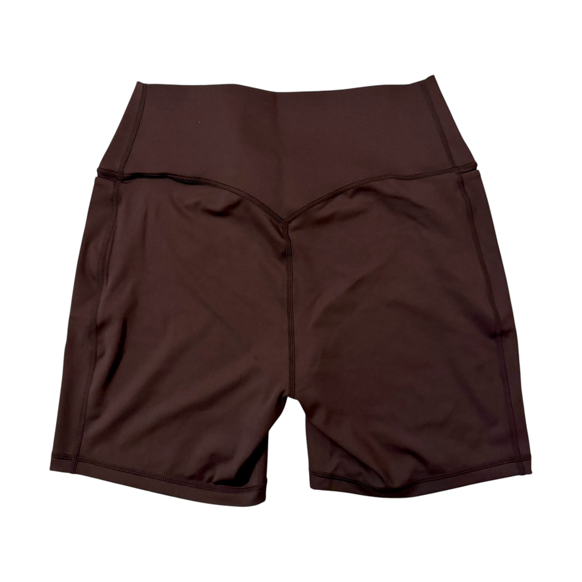 Back view of adidas women's brown 6-inch fitted shorts KB0462 showing waistband and rear seam detailing