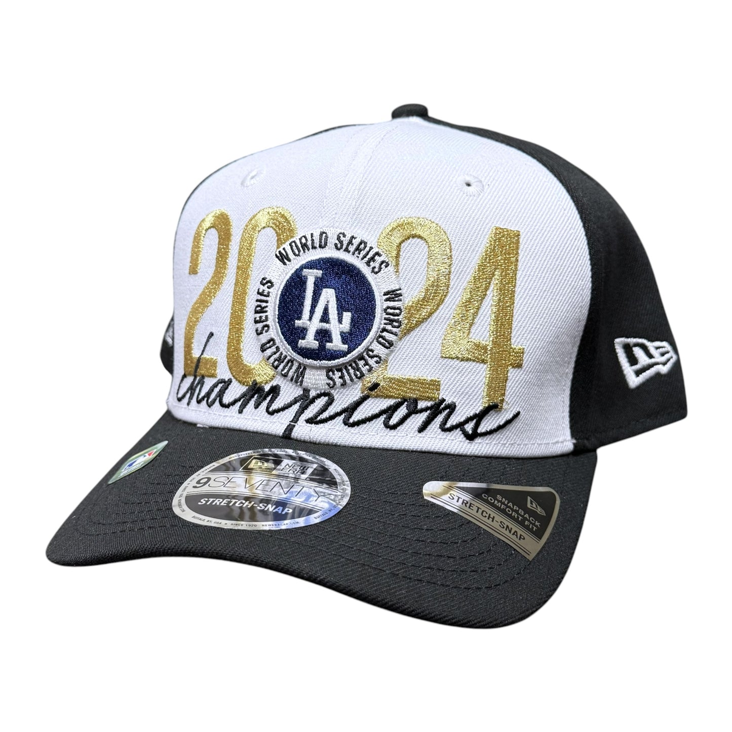 Baseball cap with '2024 World Series Champions' text and LA Dodgers logo on a white background