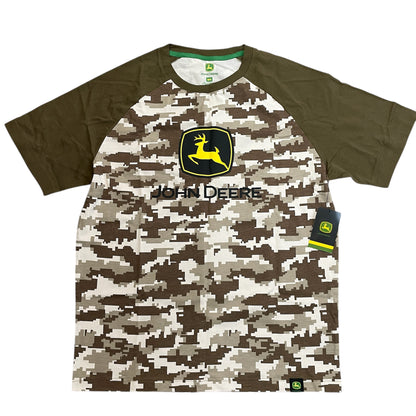 John Deere Men's Camo Pixel Raglan Logo Crew T-Shirt