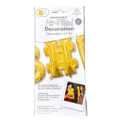 Anagram Air-Filled hashtag balloon package containing a gold foil balloon. Shown on a white background.