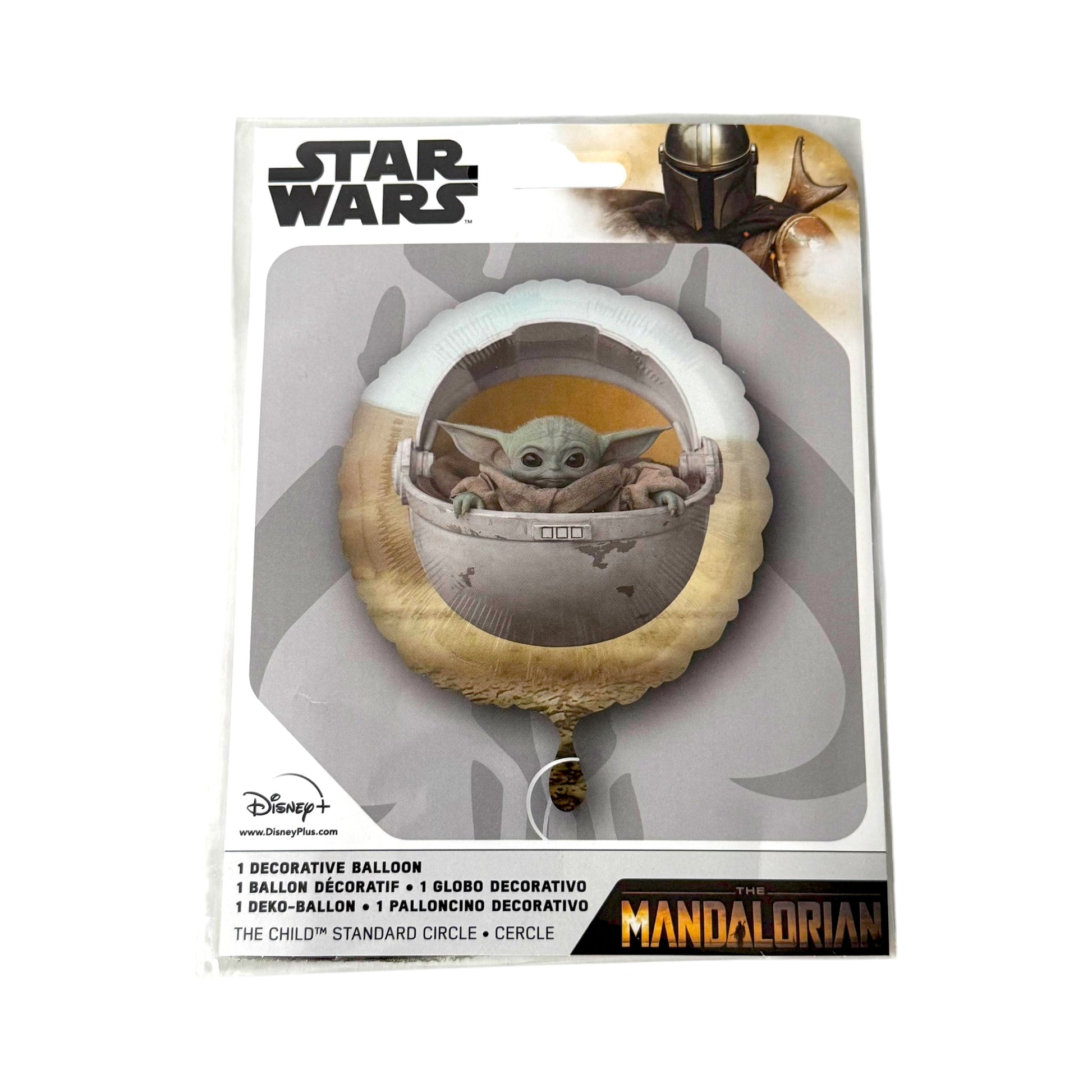 Star Wars The Child's Standard Circle decorative balloon in its retail packaging, featuring Grogu inside a bubble from The Mandalorian.