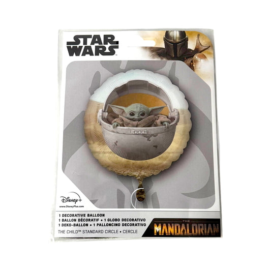 Star Wars The Child's Standard Circle decorative balloon in its retail packaging, featuring Grogu inside a bubble from The Mandalorian.