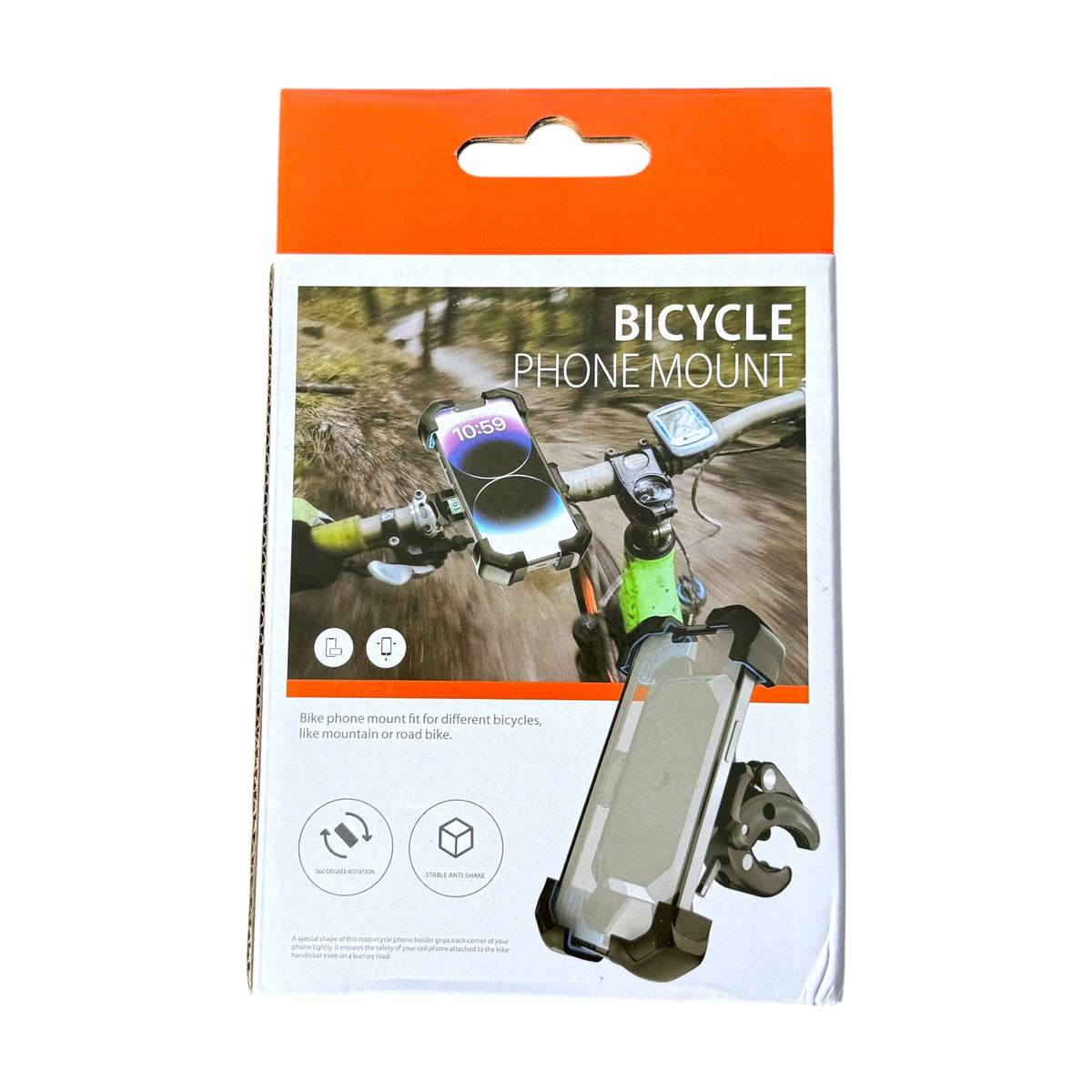 Bicycle Phone Mount in its retail packaging, shown on a white background