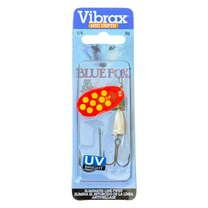 Vibrax Blue Fox fishing lure in packaging on a white background