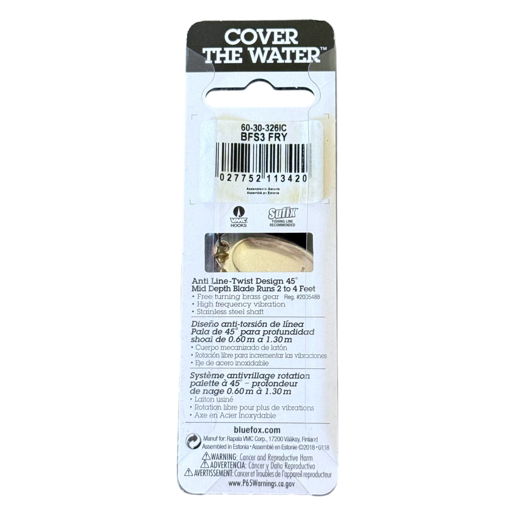 Fishing lure packaging with 'Cover the Water' branding on a white background