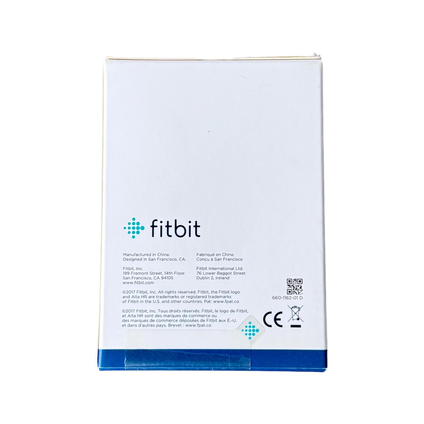 Back of a retail box for a Fitbit Charging Cable for Alta HR. Shown on a white background.