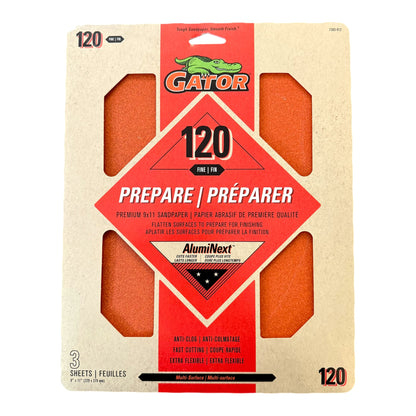 Gator sandpaper package with red and beige design on a white background