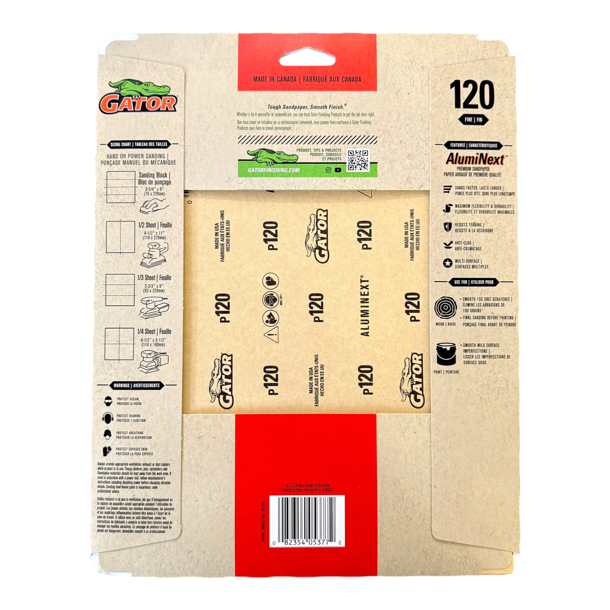 Gator sandpaper packaging with red and beige colors on a white background