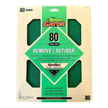 Gator sandpaper packaging with green and beige design