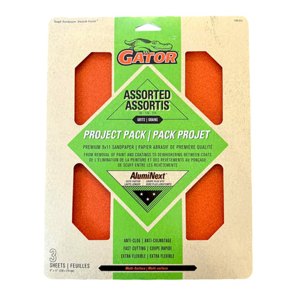 Gator sandpaper project pack with green and beige design on a white background