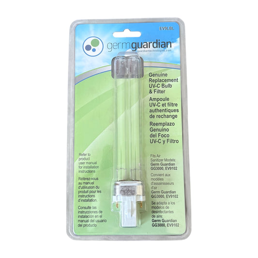 Germ Guardian replacement UV-C bulb and filter in packaging on a white background