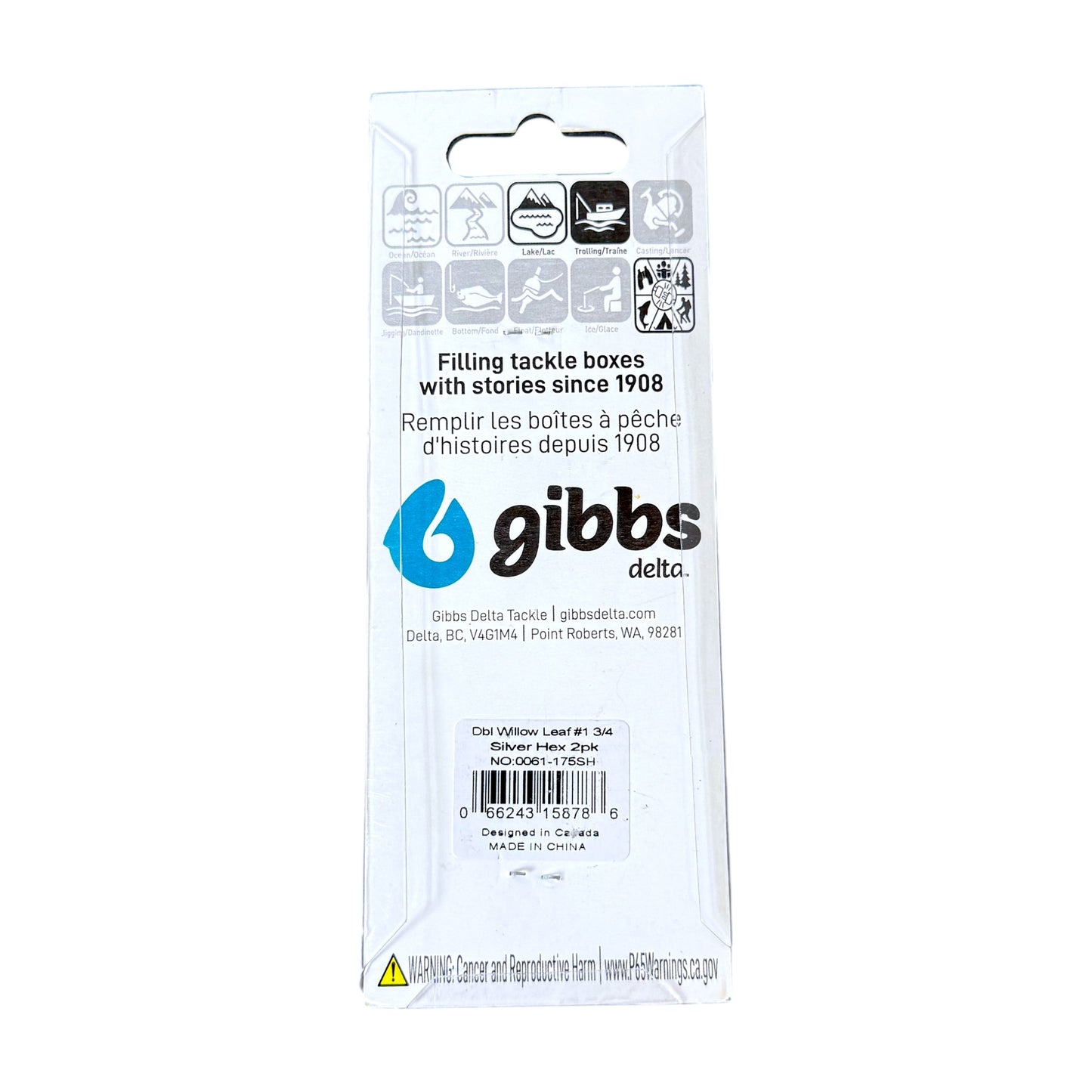 A white retail package for Gibbs Delta featuring the blue and black Gibbs logo and product details on a white background.