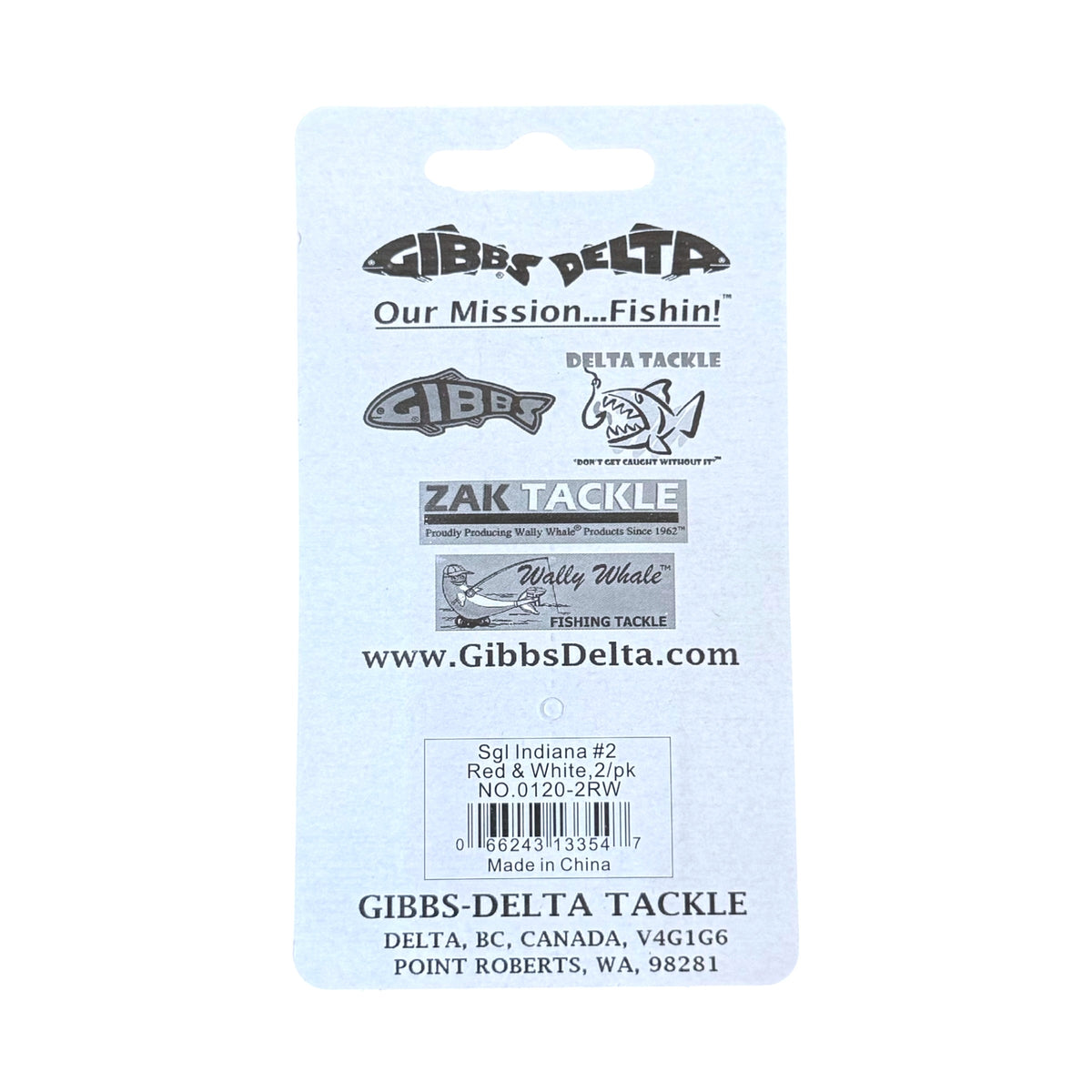 Gibbs-Delta Tackle retail packaging card featuring multiple brand logos