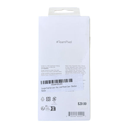 Black Google Pixel 8a Case in retail packaging on a white background