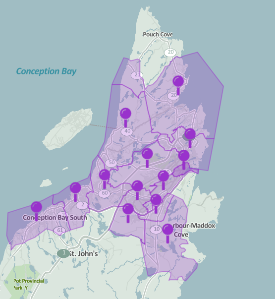 Greens Liquidation local delivery area in the St. John's Metro Region