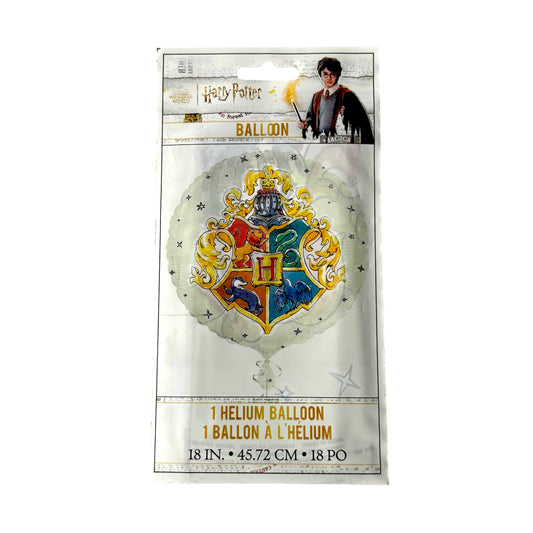 Packaged Harry Potter Hogwarts crest helium balloon, 18 inches, in its original retail packaging with a white background.