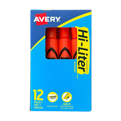 Avery Hi-Liter Chisel Tip Highlighters | Fluorescent Orange | 12-Pack