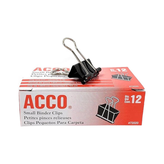 ACCO 3/4" Binder Fold Back Binder Clips - 12 Pack