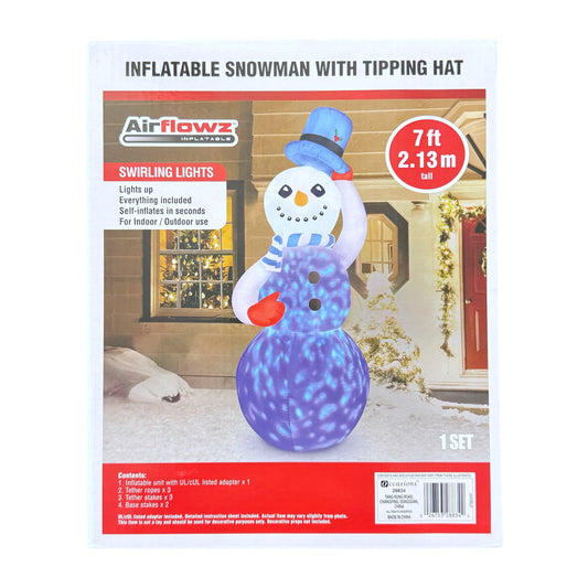 Occasions 7ft Snowman with Tipping Hat & Swirling Lights Christmas Inflatable