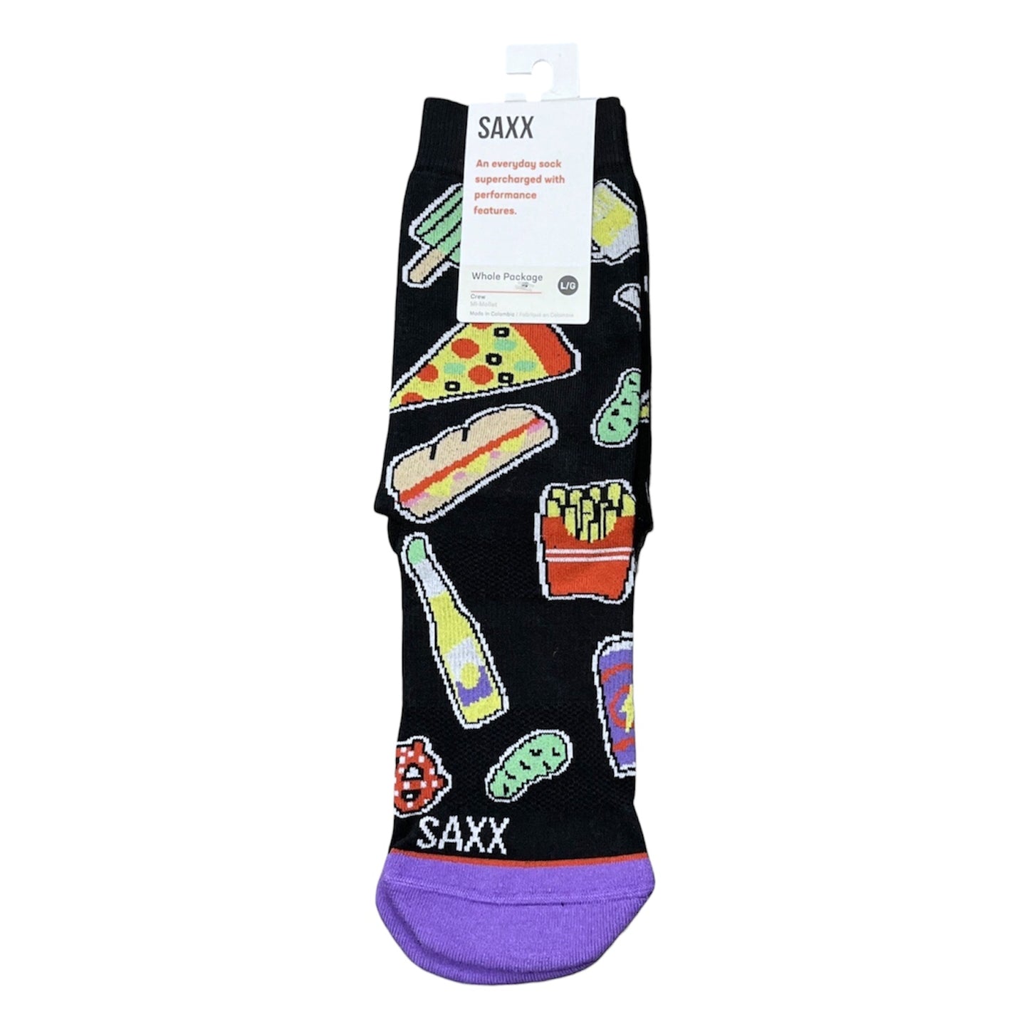 Saxx Whole Package Crew Socks - Sticker Snacks - Size Large