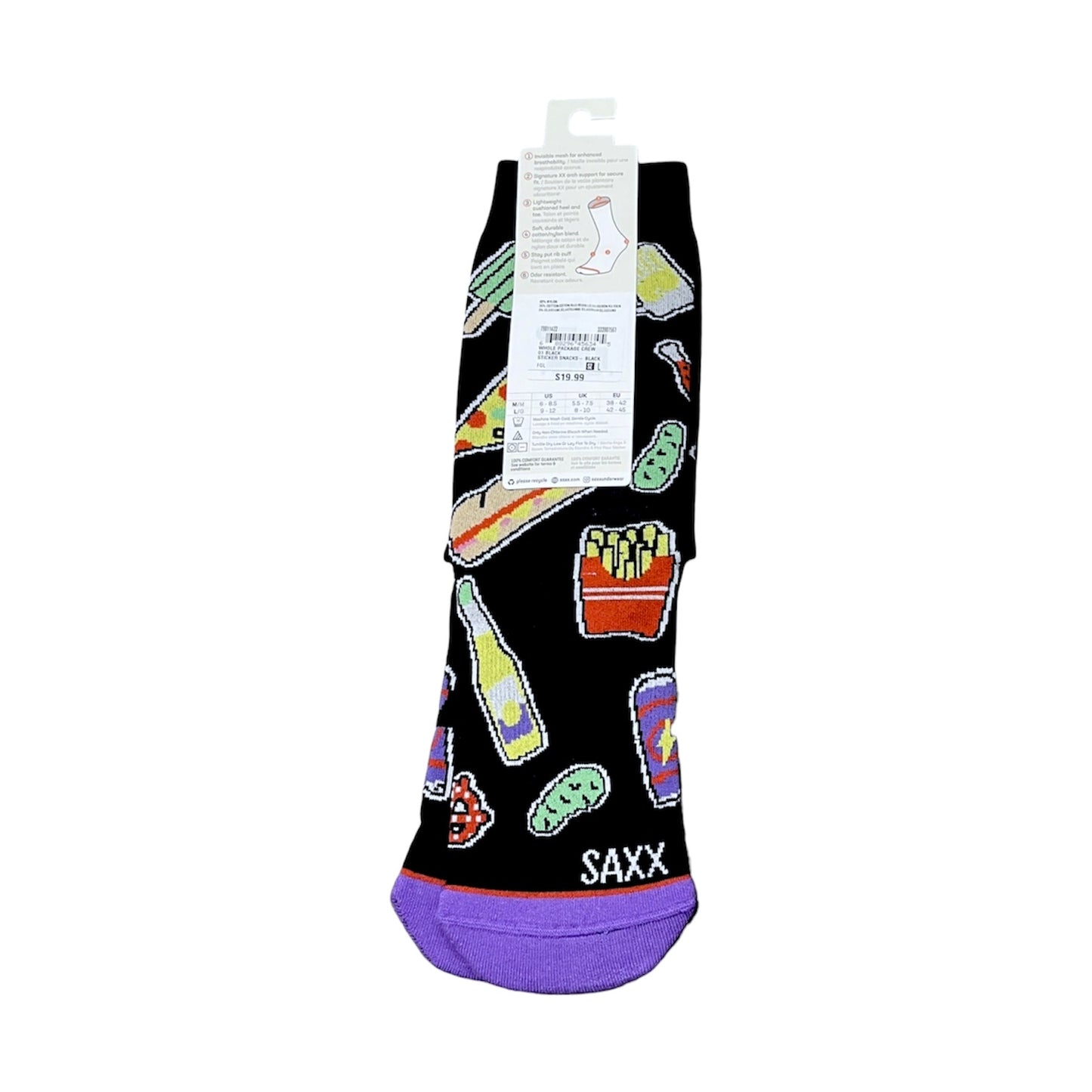 Saxx Whole Package Crew Socks - Sticker Snacks - Size Large