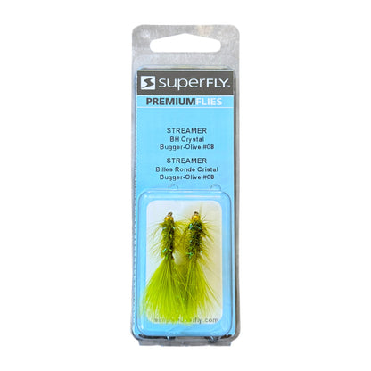 Superfly Streamer BH Crystal Olive Bugger #8 Fishing Flies 2-Pack