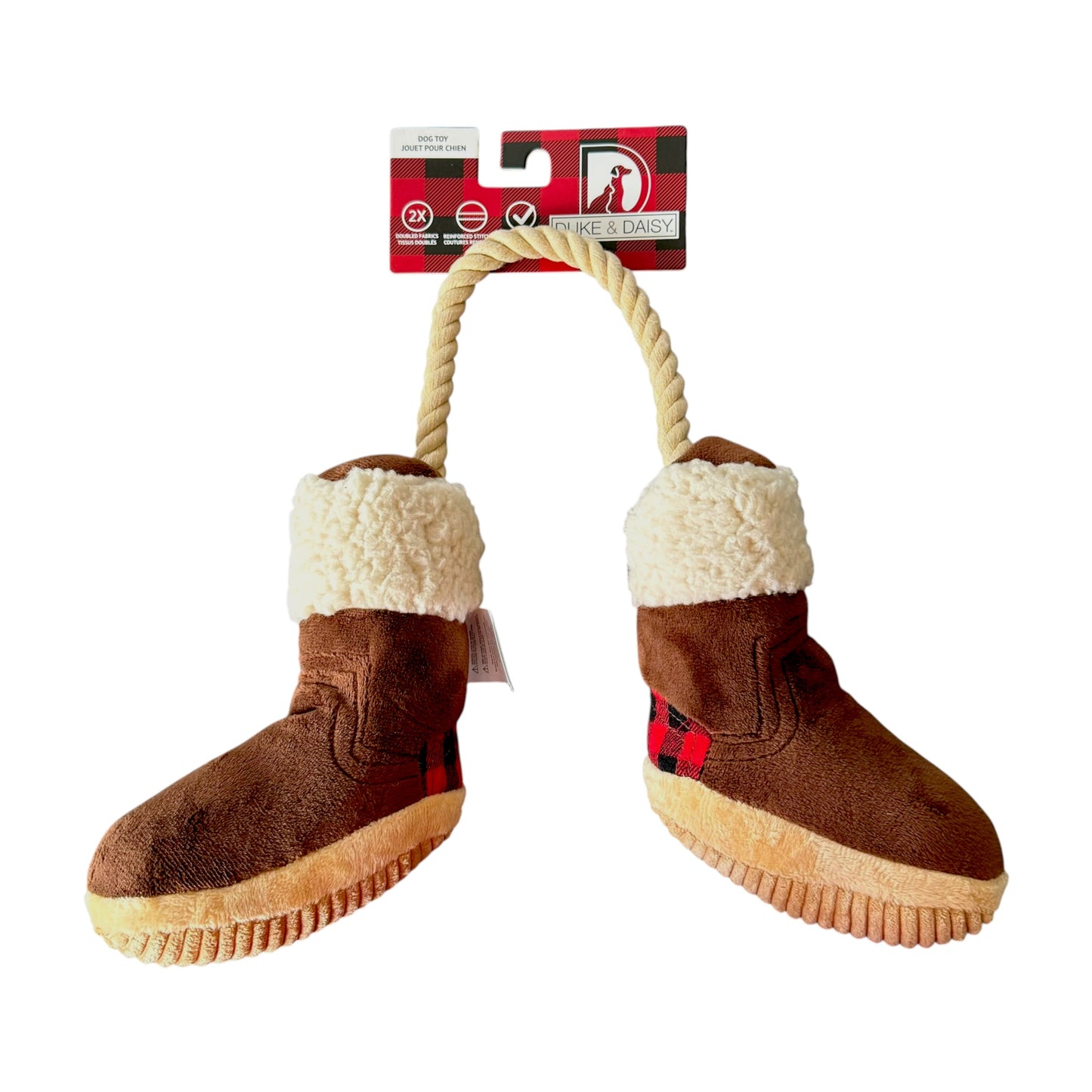 Duke & Daisy Plaid Boots with Rope Dog Toy
