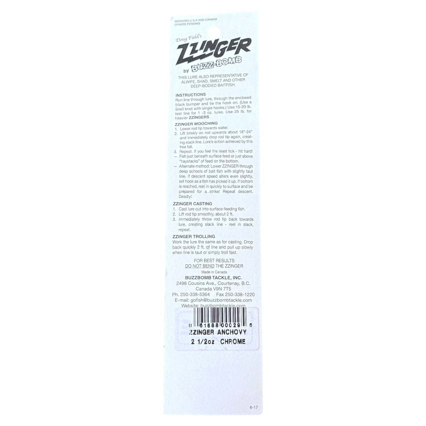 Buzz-Bomb ZZinger Chrome Lure - 2.5oz