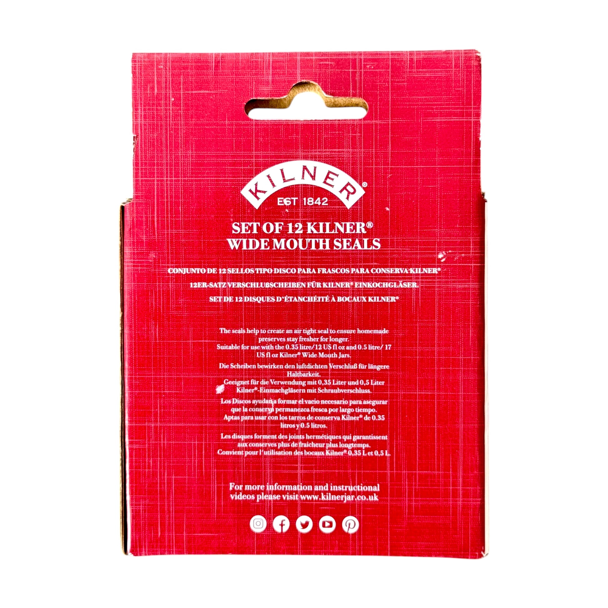 Back view of a box of Kilner Wide Mouth Seals on a white background