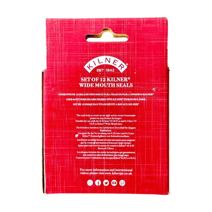Back view of a box of Kilner Wide Mouth Seals on a white background
