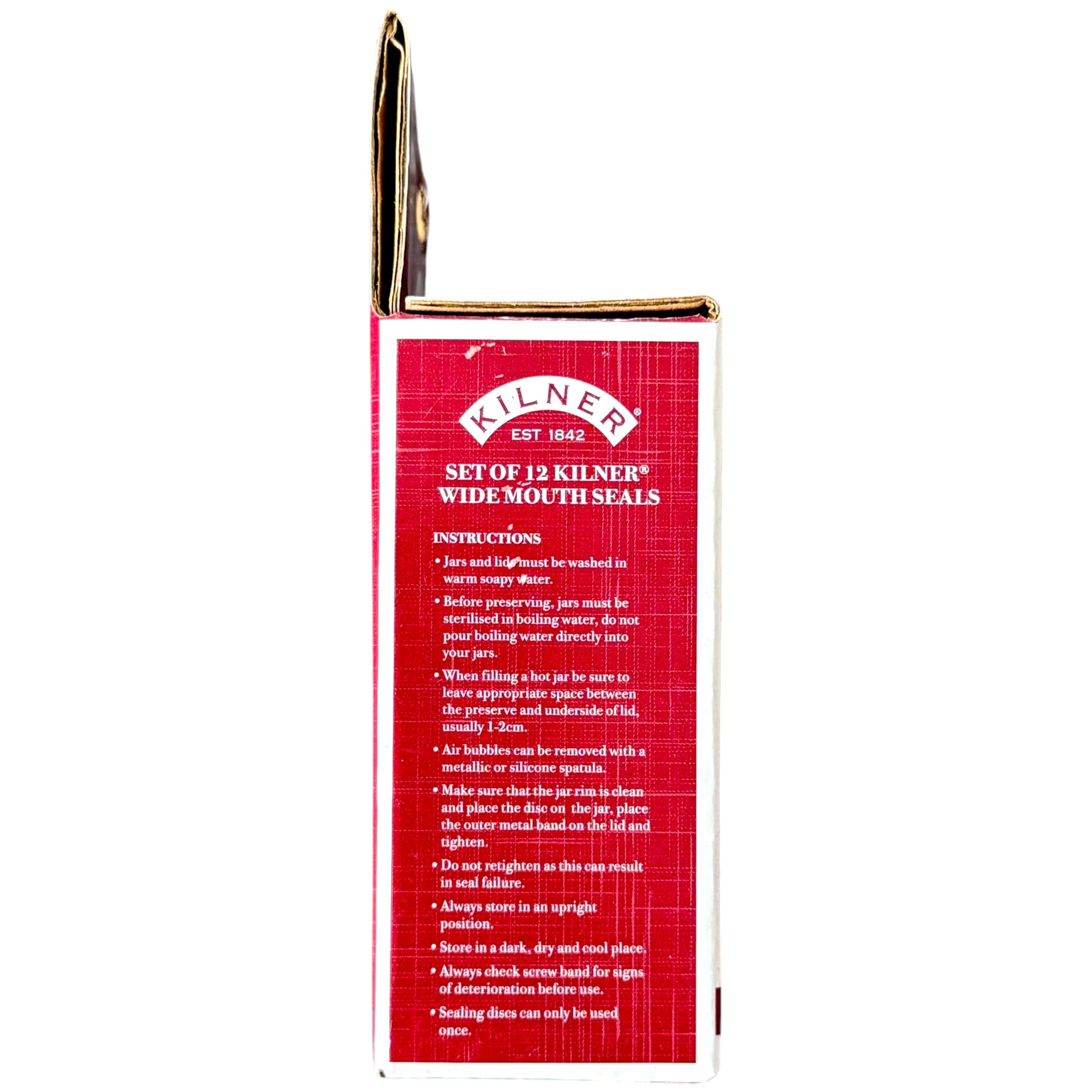 Side view of a box of Kilner Wide Mouth Seals on a white background