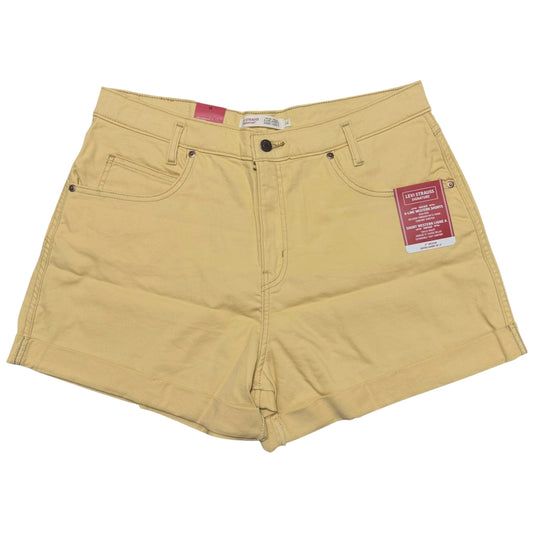 Photo shows a pair of yellow Levi Strauss Signature Women's Vintage A-Line Western Shorts with retail tags attached. Shown on a white background.