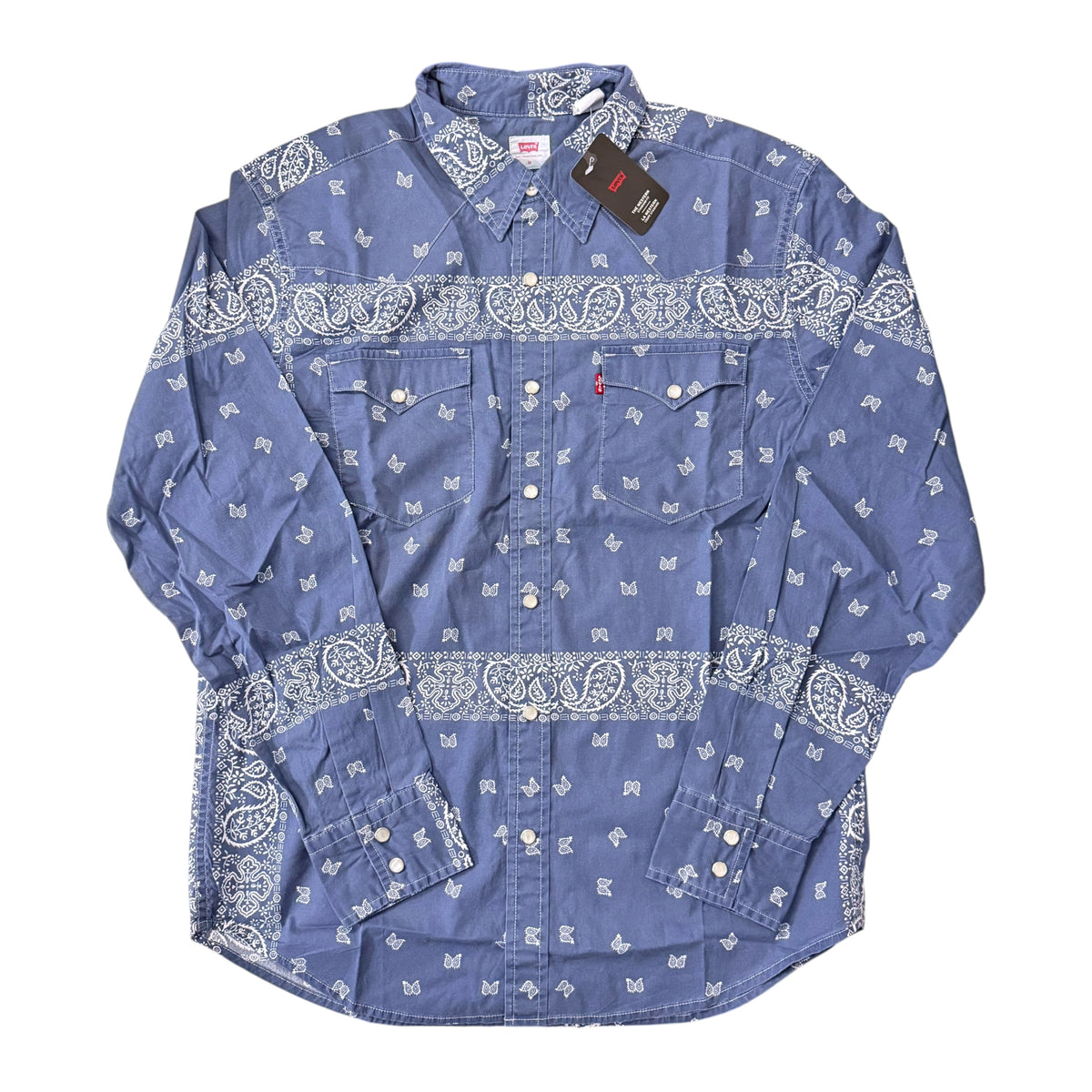 Photo showing a Levi's Men's Classic Western Standard Fit Shirt with retail tags attached. Shown on a white background.
