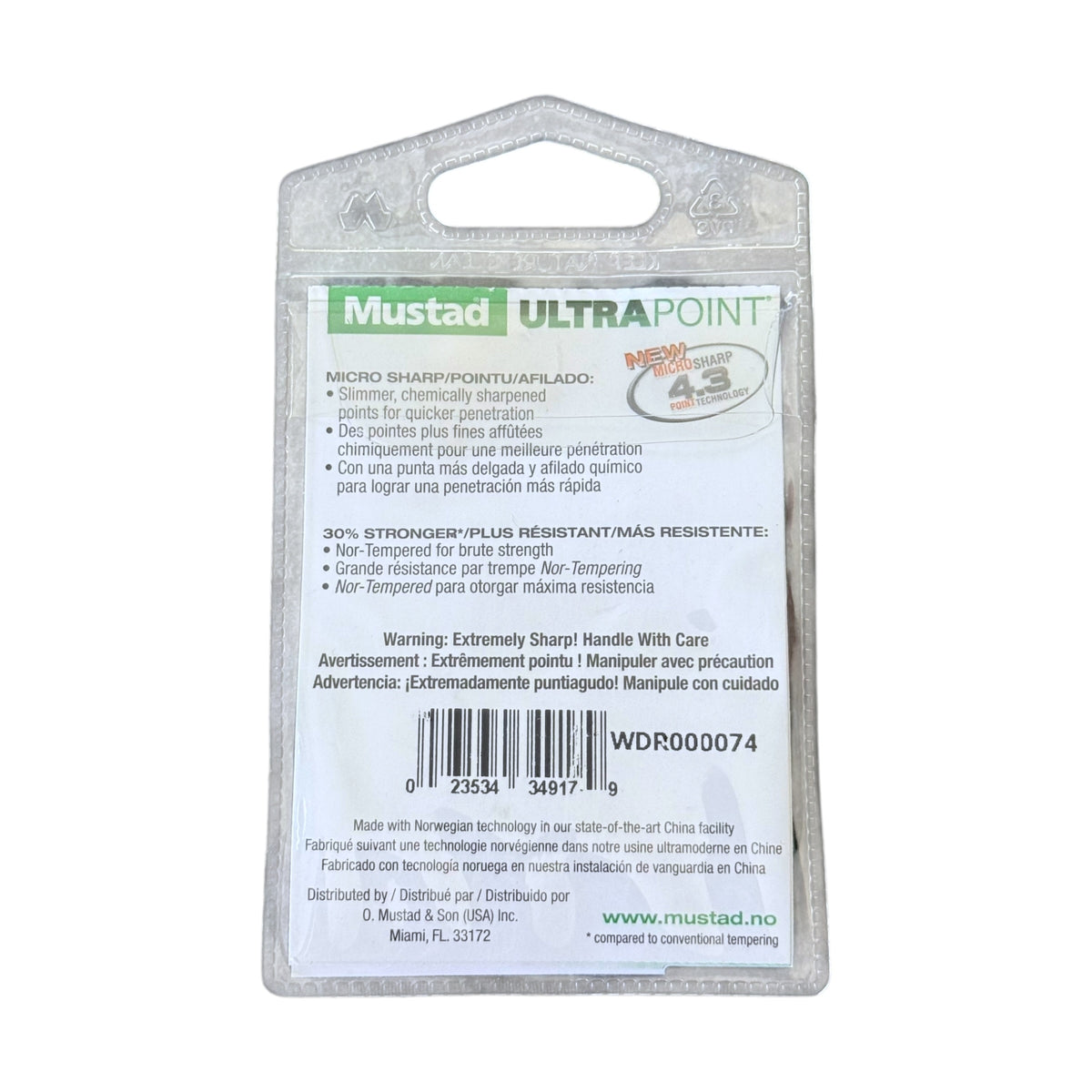 Mustad Ultra Point fishing hooks packaging on a white background
