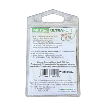 Mustad Ultra Point fishing hooks packaging on a white background
