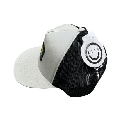 Trucker hat with black mesh back on a white background
