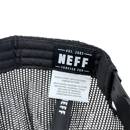 Neff cap with brand label and mesh back on a white background