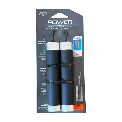PTP Power Rope Weighted Jump Rope in it's retail packaging. Shown on a white background