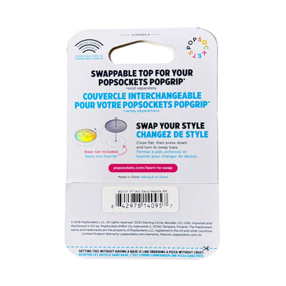Popsockets Poptop Swappable Top packaging card, showing product details, instructions, and a barcode on a white background.
