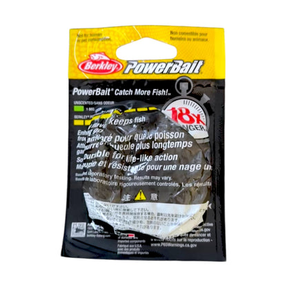 Berkley PowerBait packaging with yellow and black design on a white background