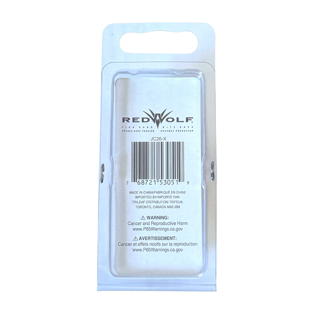Red Wolf Treble Hooks Size 14 in clear plastic blister packaging with a red and orange gradient backing card.