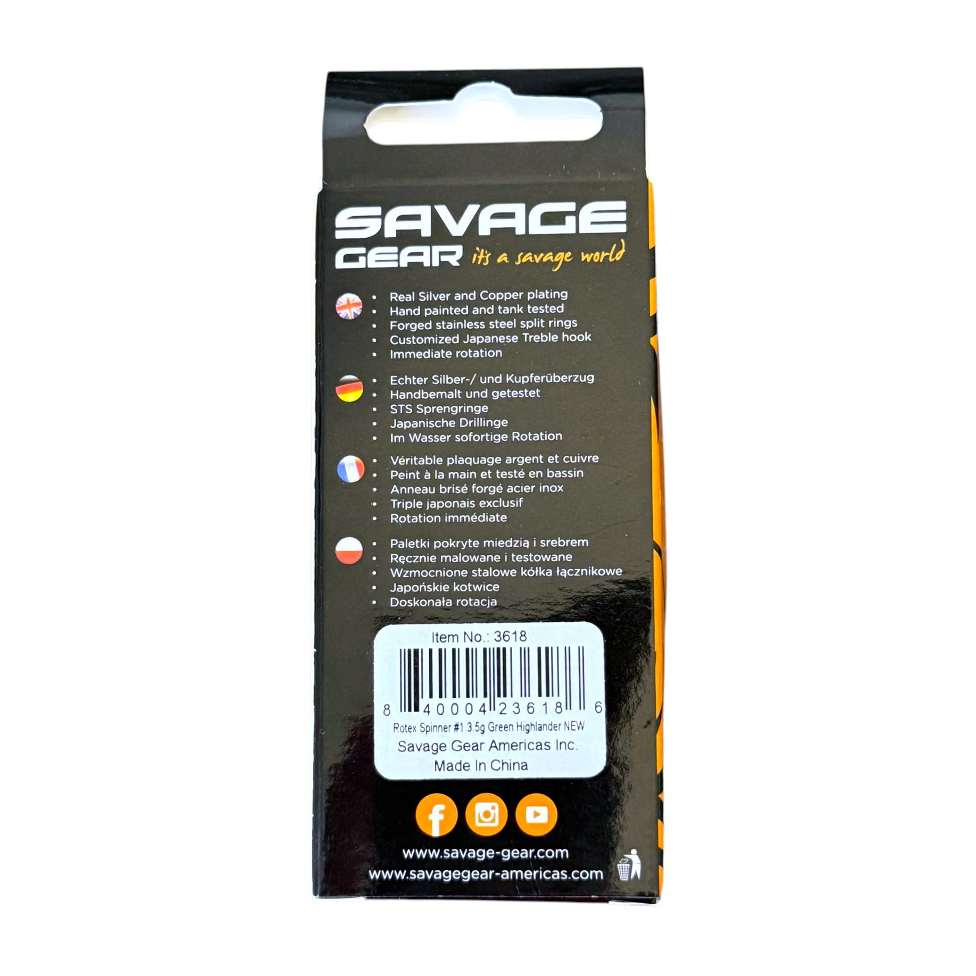 Savage Gear packaging with product details on a white background