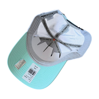 A cyan and white underside of a Seattle Kraken Fanatics Authentic Pro Rink Structured Adjustable Cap