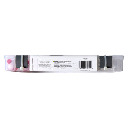 A clear plastic case with a white label showing a barcode and product details.