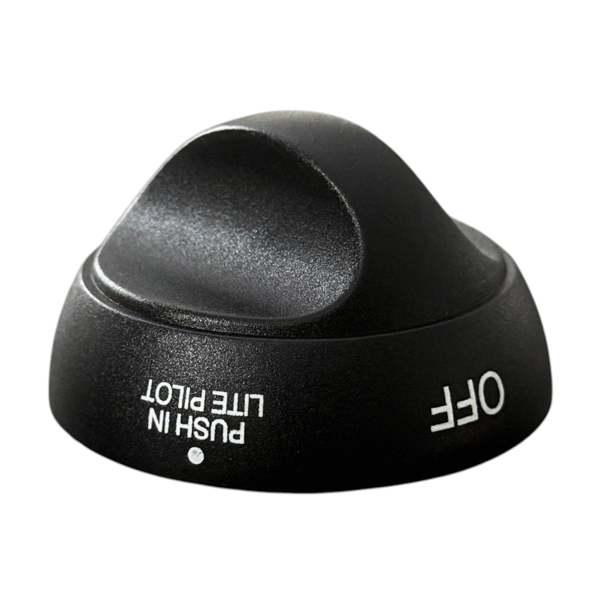 A black plastic Suburban Oven Control Knob on a white background.