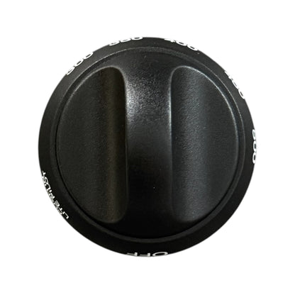 A black plastic Suburban Oven Control Knob shown on a white background.