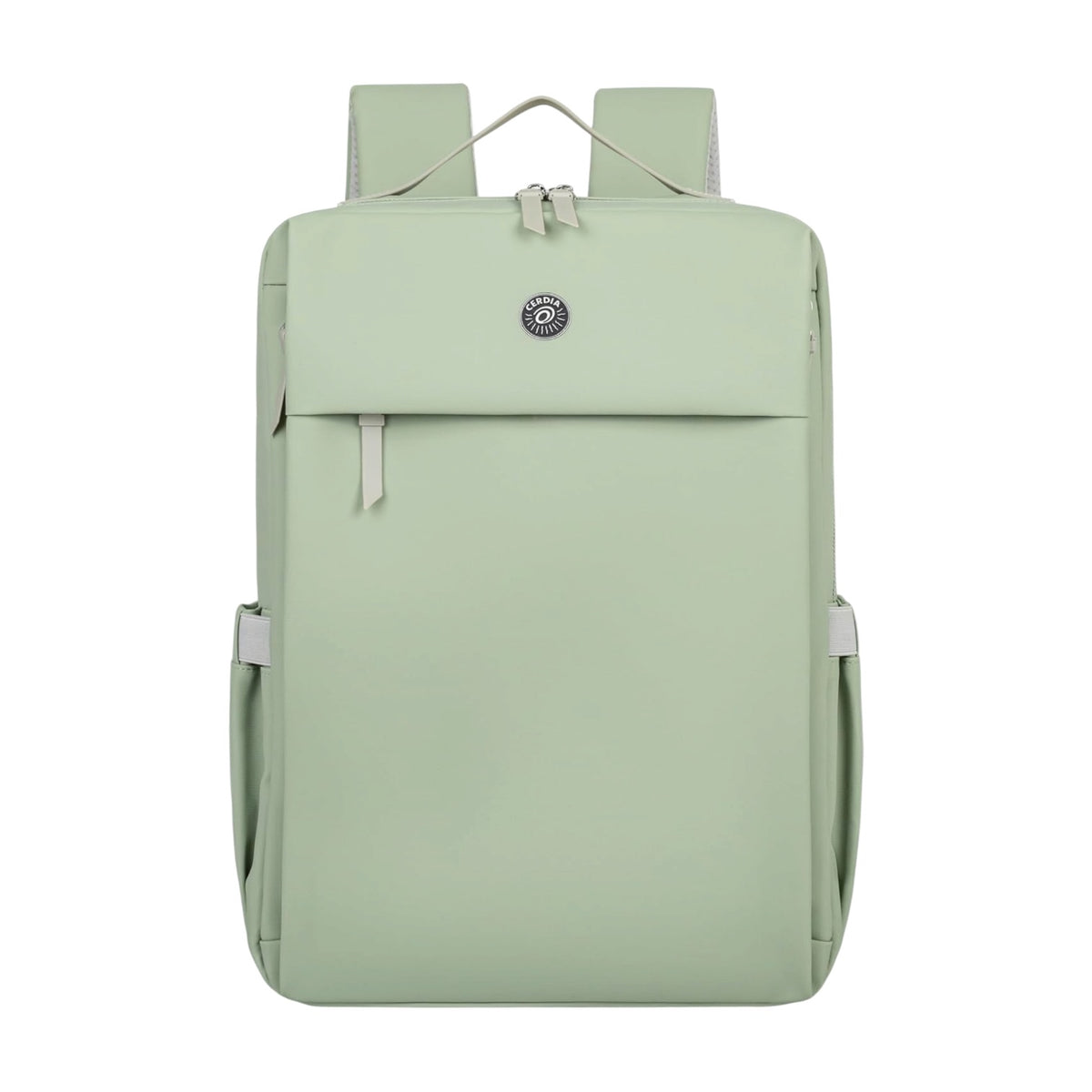 Photo shows a green Travel Laptop Backpack on a white background.